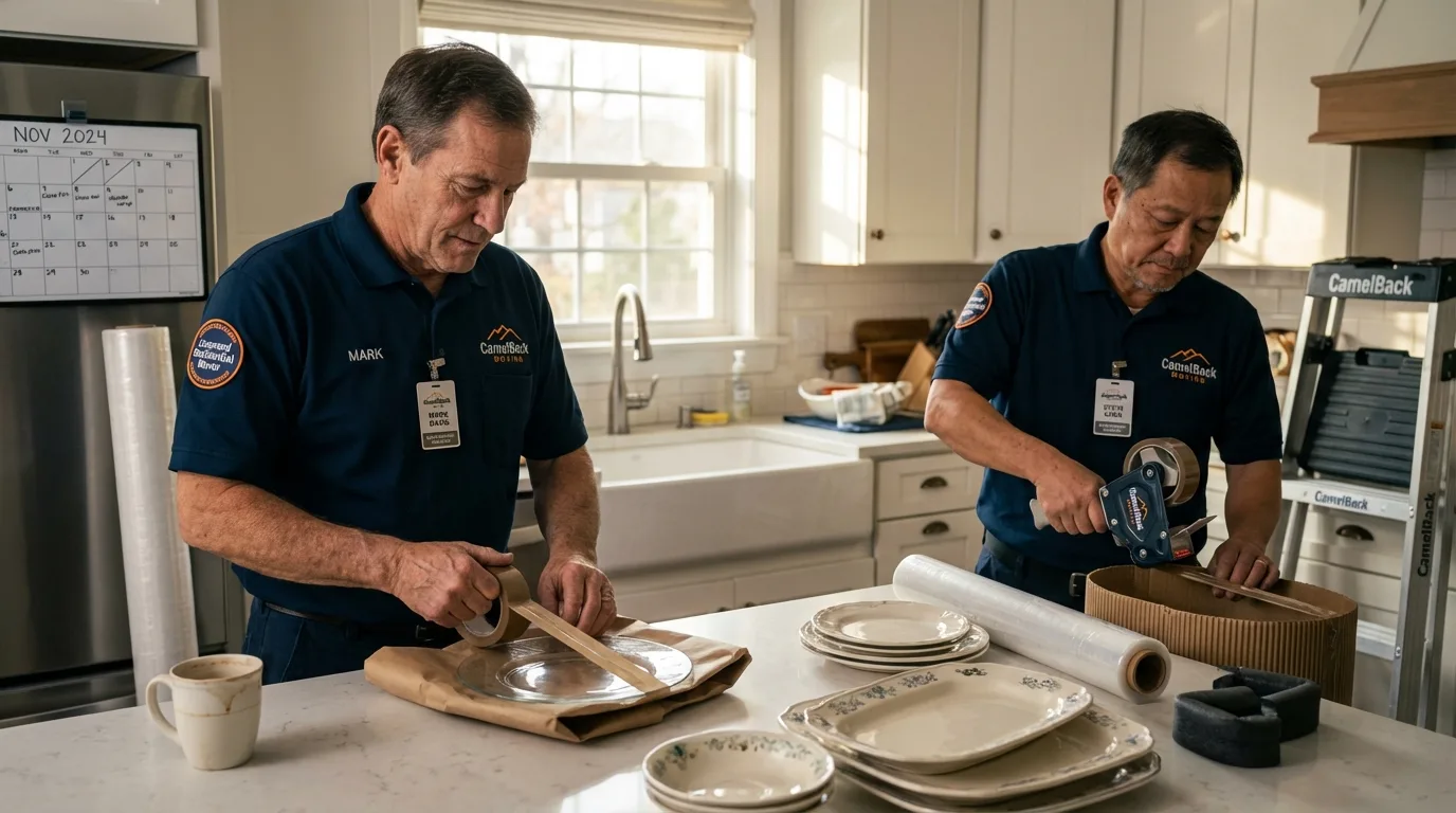 Professional crew packing kitchen dishware in East Greenbush, NY
